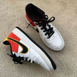 Nike air white yellow and orange embroidered air forces